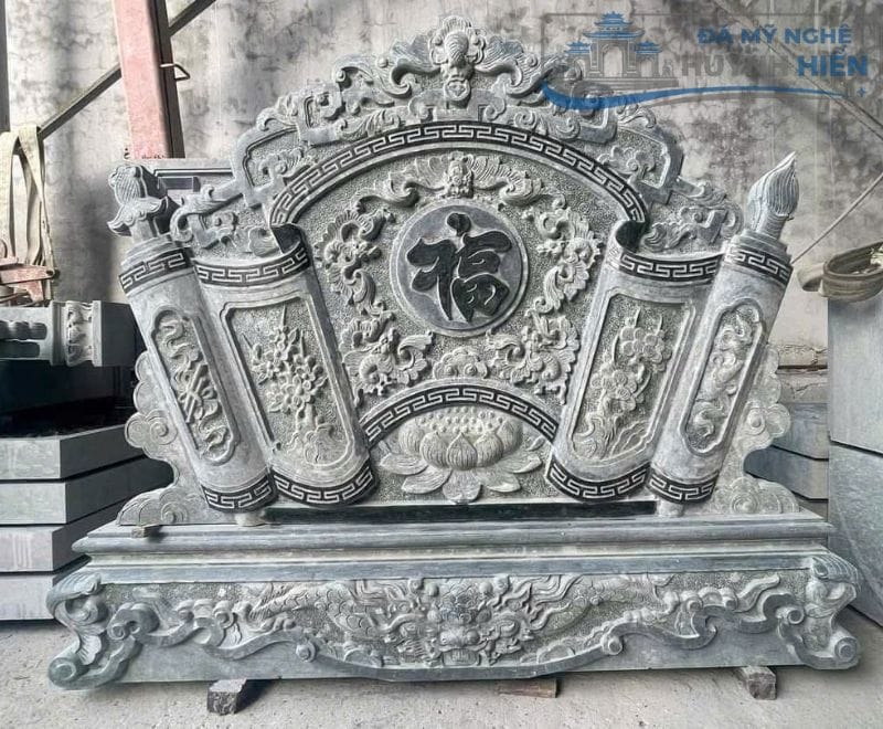 Mẫu cuốn thư đá hoa sen đẹp trang nghiêm