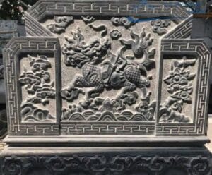 cuốn thư đá phong thủy trước nhà thờ họ đẹp