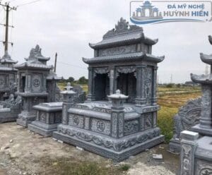 mộ đá đôi xanh đen nguyên khối